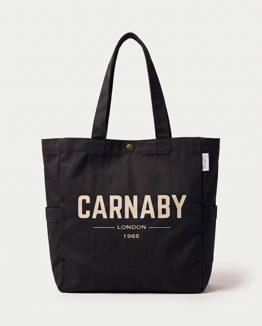 CARNABY LONDON 1965 canvas tote bag in black, front view