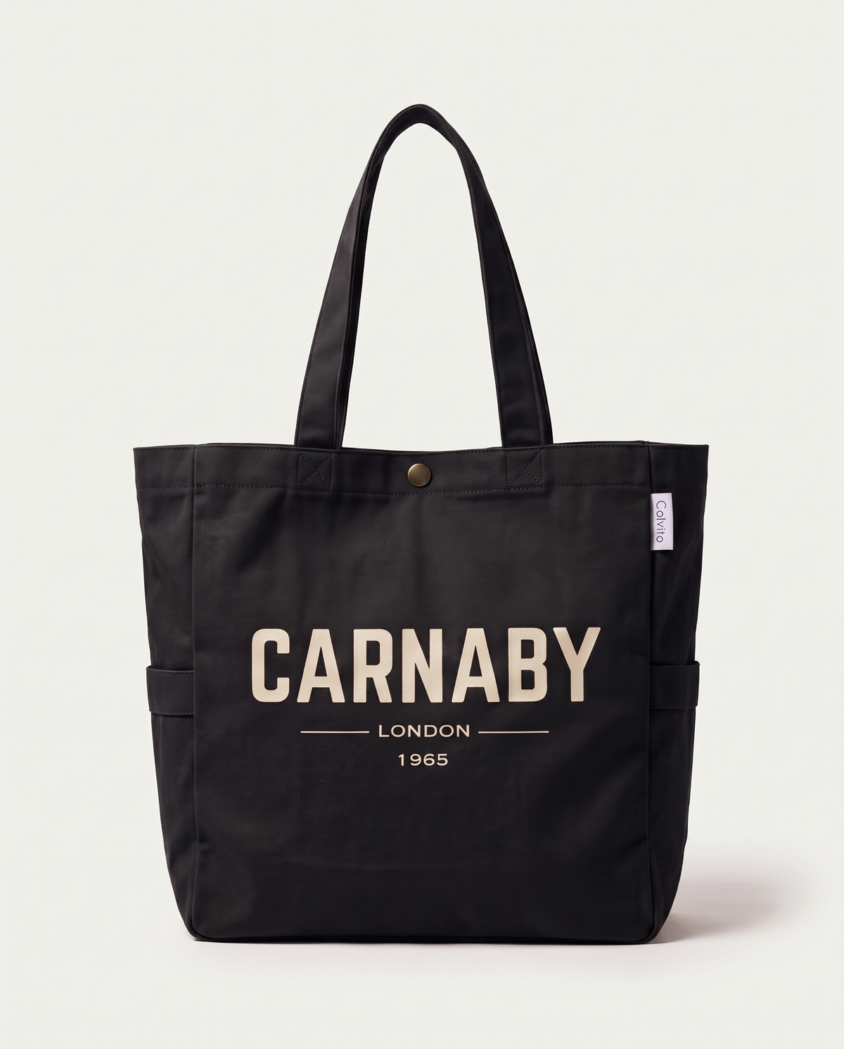 CARNABY LONDON 1965 canvas tote bag in black, front view
